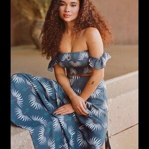 Lulu's Strapless Blue Floral Dress